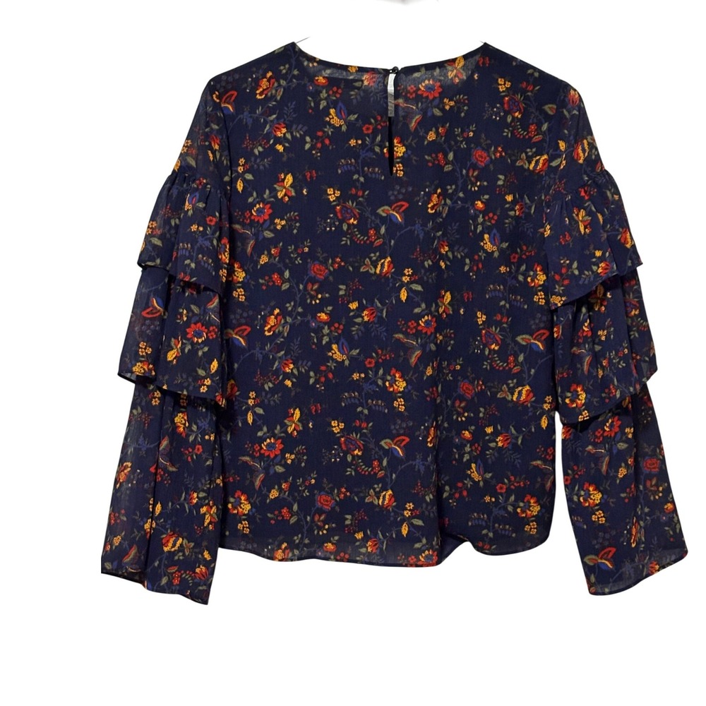 Madewell‎ - Climbing Vine - Navy Floral Tiered Sleeve Blouse Size S Feminine B9
